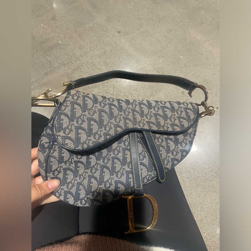 Navy Dior Saddle Bag Gold hardware